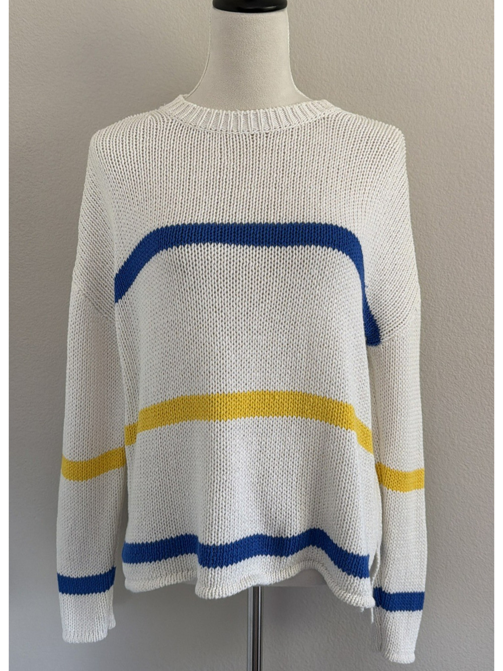 HIHO Sweater Womens Small Ivory Striped Crewneck Cotton Blend Beachy Nautical